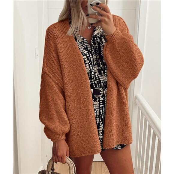 Womens Oversized Cardigan Sweaters Brick Red - Picture 4 of 6